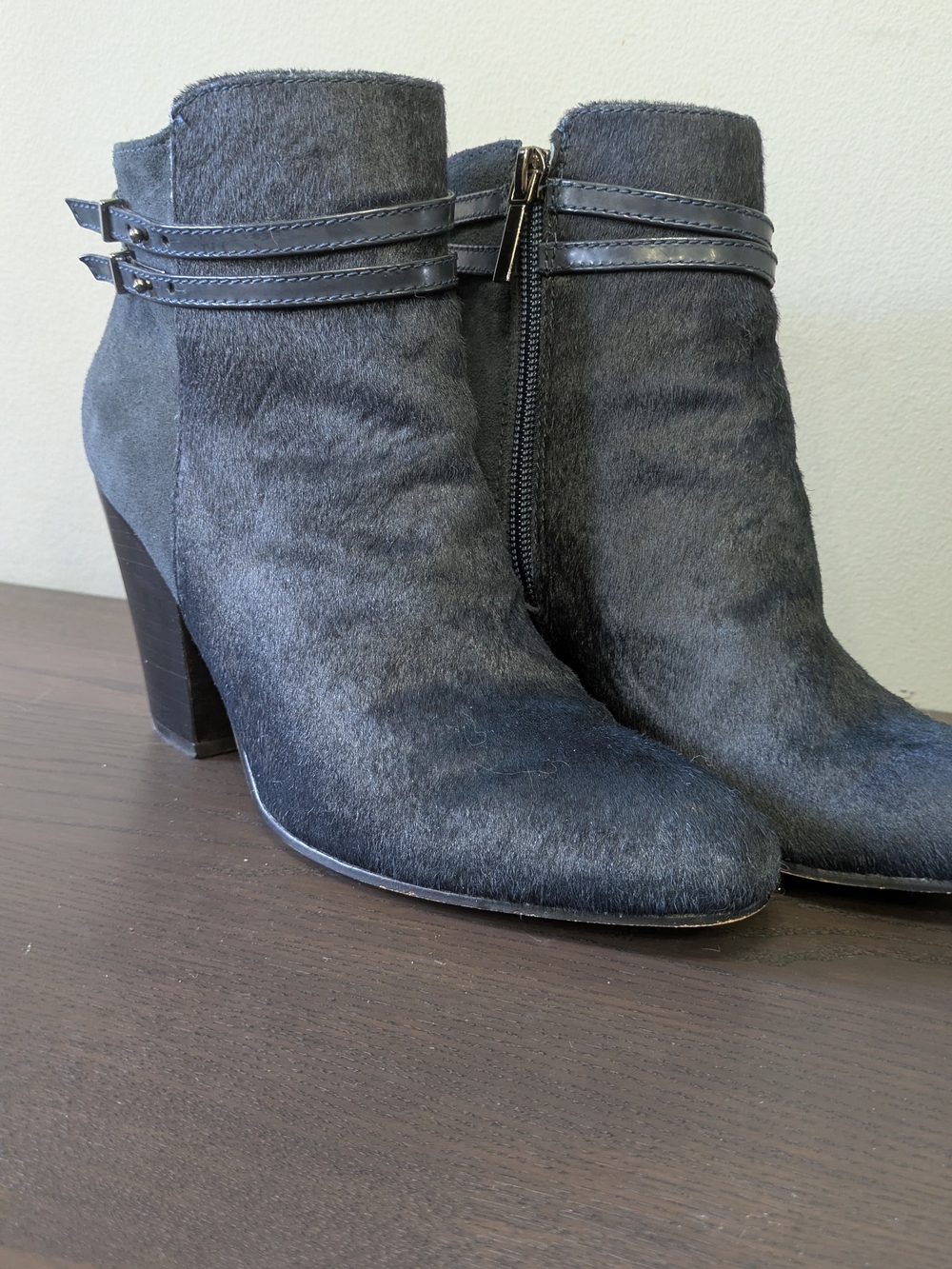 Women's Calf Hair Hair Ankle Booties with Double Strap Detail - Size 6.5